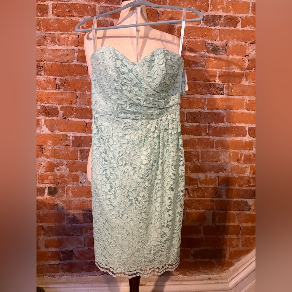 David's Bridal Strapless Lace Dress in Mint Green